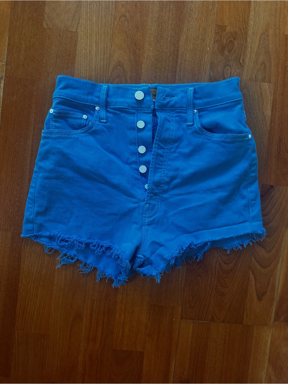 MOTHER High-Rise Blue Denim Button-Front Women's Shorts